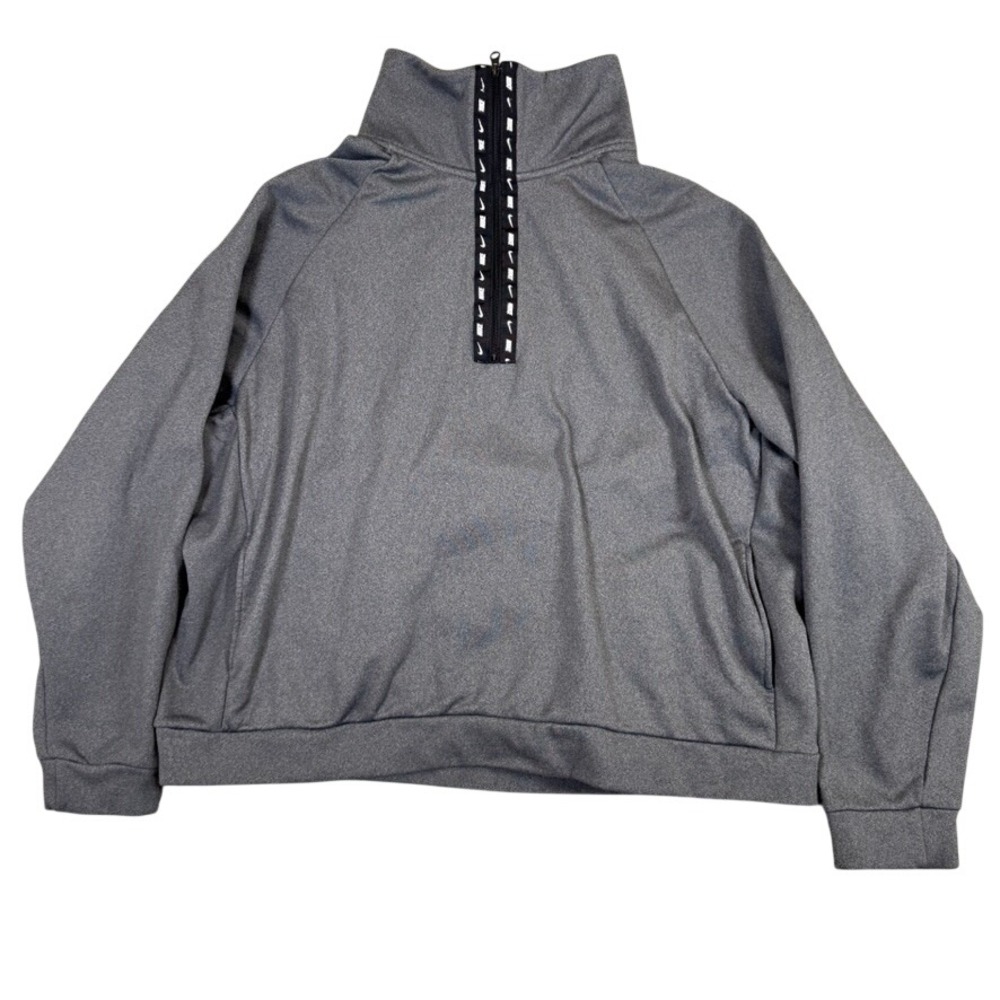 Nike Womens Quarter Zip Pullover Sweatshirt Grey Logo Tape Tape Fleece XL